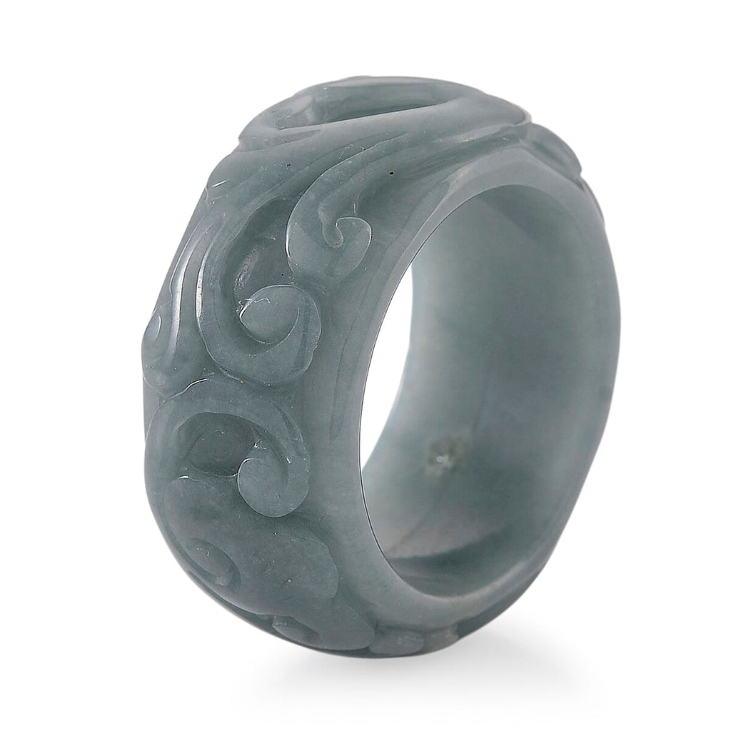 Natural Type A Jadeite Flower Carved Band Ring 50.00 Ct.