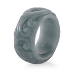 Natural Type A Jadeite Flower Carved Band Ring 50.00 Ct.