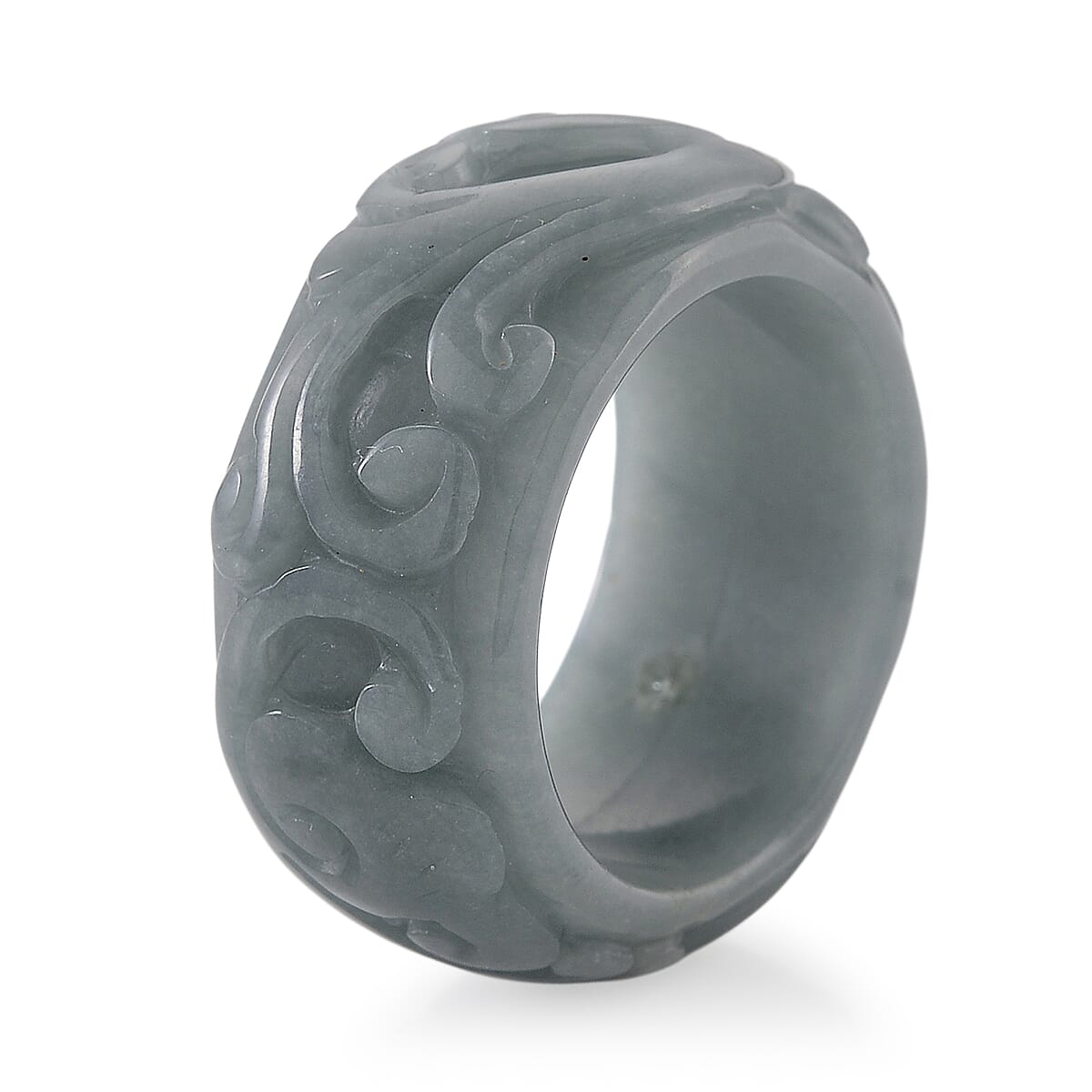 Natural Type A Jadeite Flower Carved Band Ring 50.00 Ct. V32667651 4