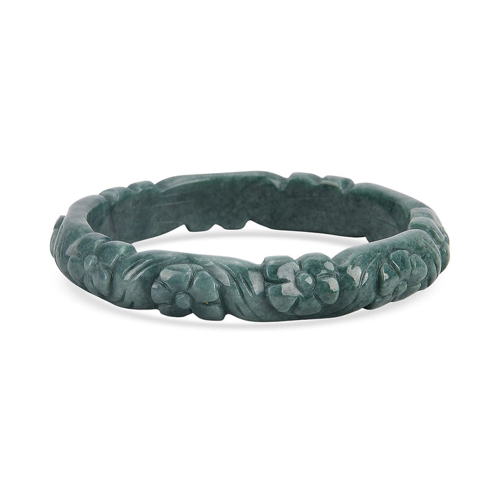 Natural Type A Jadeite Jade Flower Carving Bangle (Size 7.5) 200.00 Ct. 8360184 1