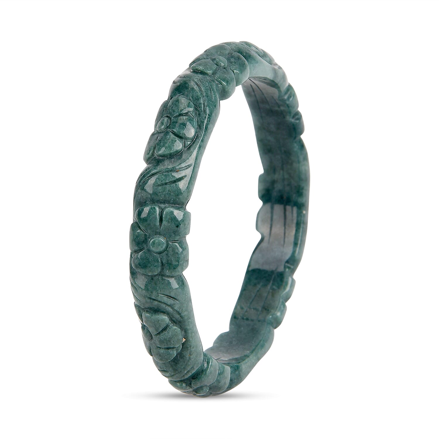 Natural Type A Jadeite Jade Flower Carving Bangle (Size 7.5) 200.00 Ct. 8360184 4