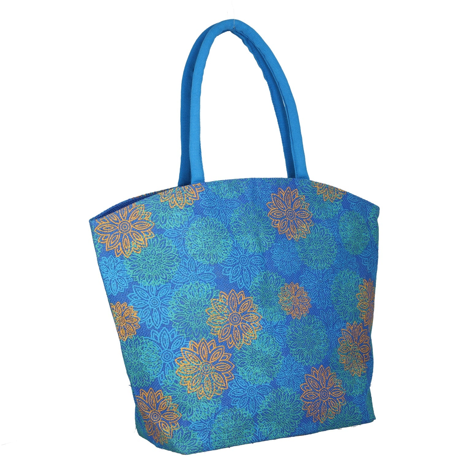 Natural Jute Floral Pattern Tote Bag - Blue 6083971 4