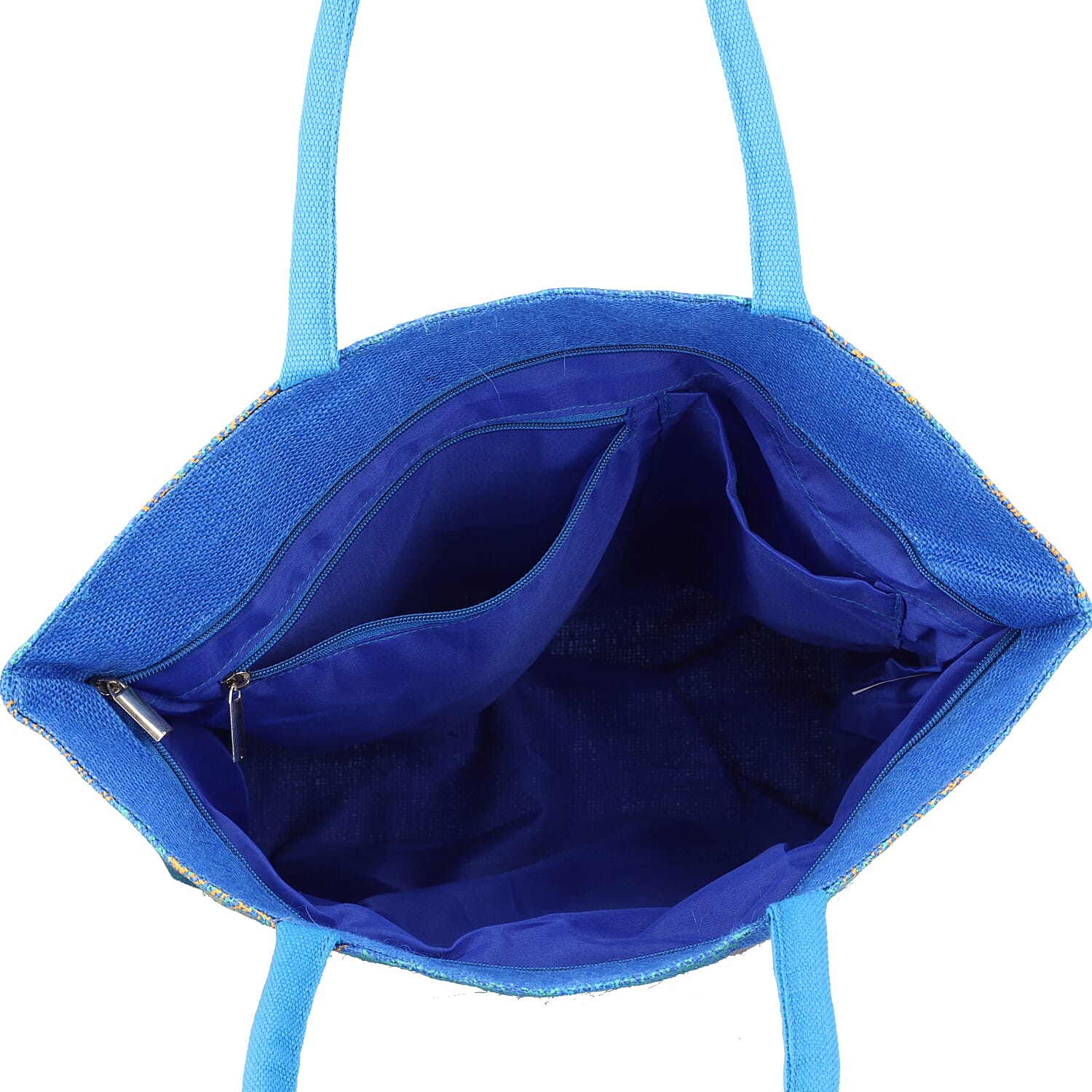 Natural Jute Floral Pattern Tote Bag - Blue 6083971 5