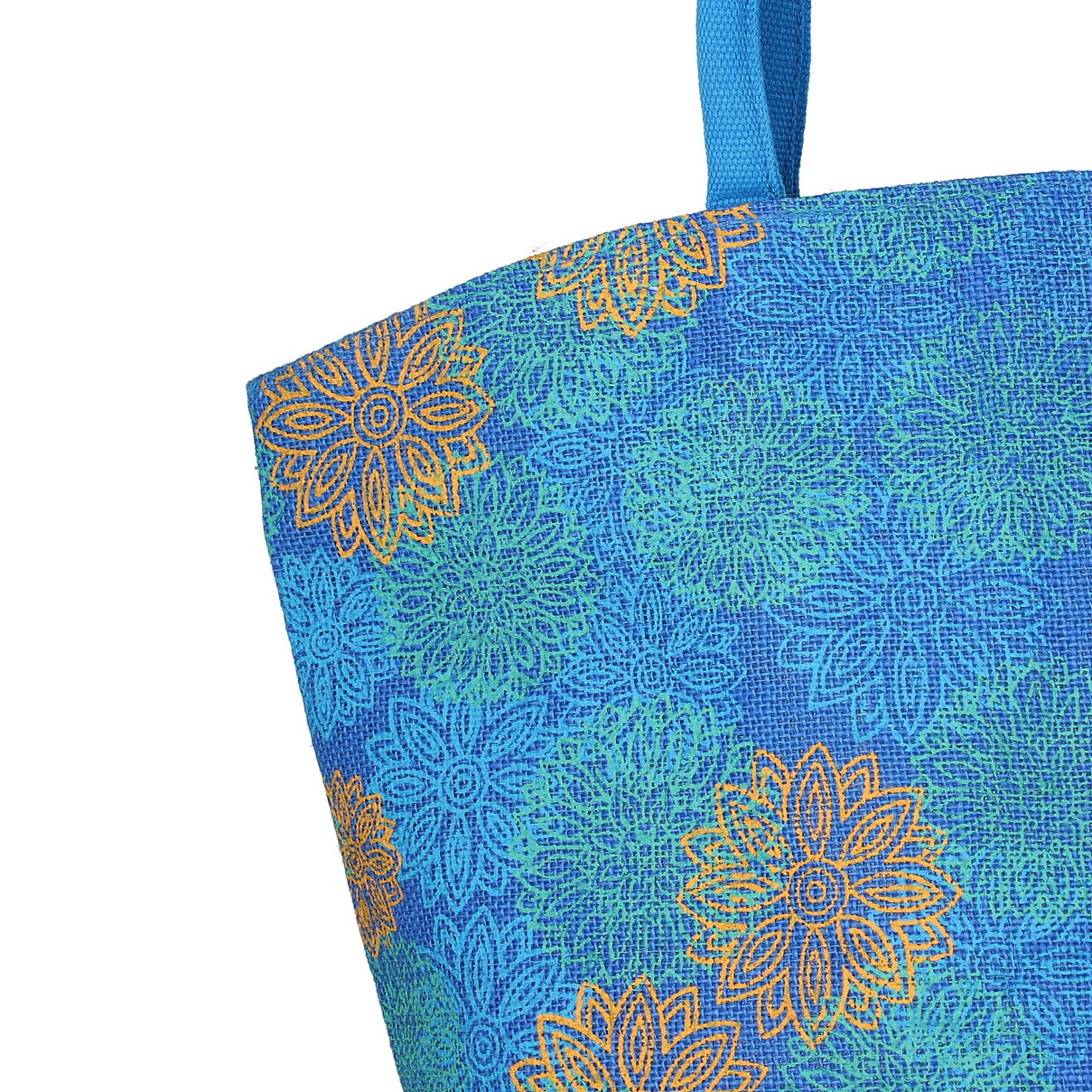 Natural Jute Floral Pattern Tote Bag - Blue 6083971 7