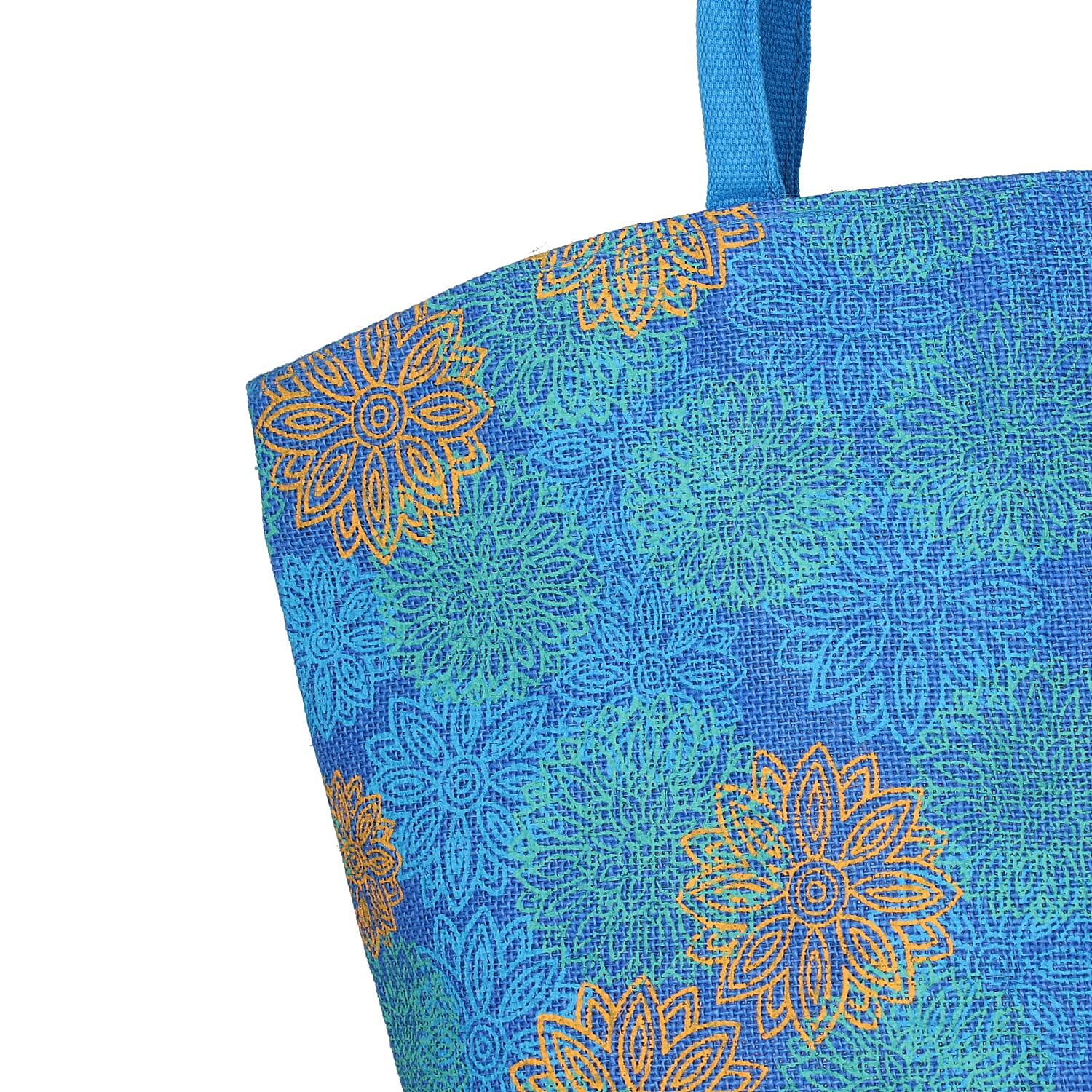 Natural Jute Floral Pattern Tote Bag - Blue 6083971 7