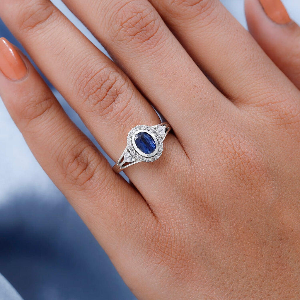 Natural Kashmir Blue Kyanite and Natural Zircon Ring in Platinum Overlay Sterling Silver 1.56 Ct