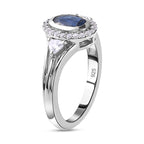 Natural Kashmir Blue Kyanite and Natural Zircon Ring in Platinum Overlay Sterling Silver 1.56 Ct