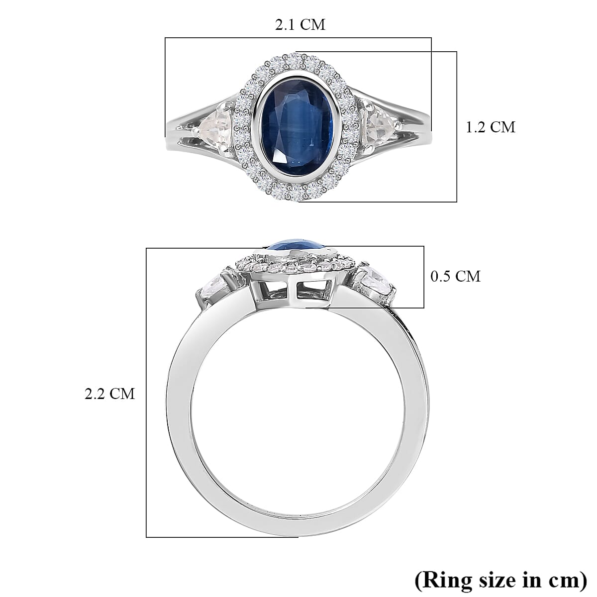 Natural Kashmir Blue Kyanite and Natural Zircon Ring in Platinum Overlay Sterling Silver 1.56 Ct 7346937 11