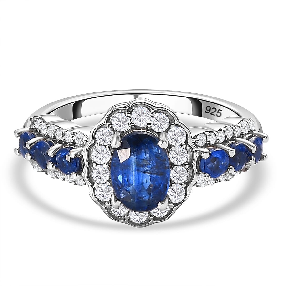 Natural Kashmir Blue Kyanite and Natural Zircon Ring in Platinum Overlay Sterling Silver 2.30 Ct 7363405 1