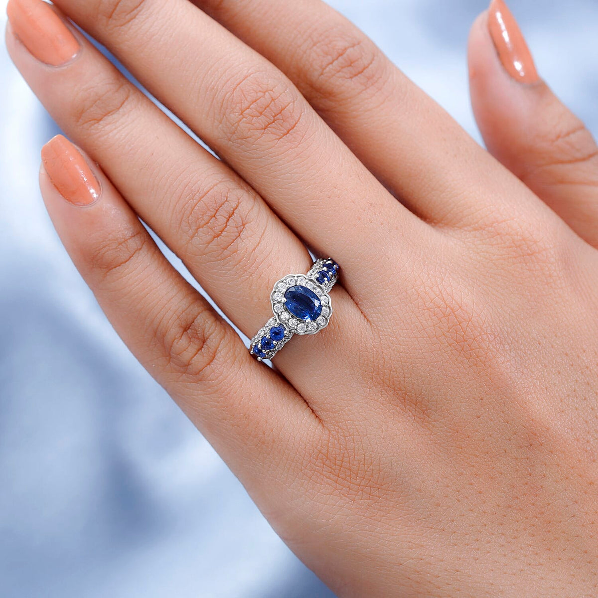 Natural Kashmir Blue Kyanite and Natural Zircon Ring in Platinum Overlay Sterling Silver 2.30 Ct 7363405 5
