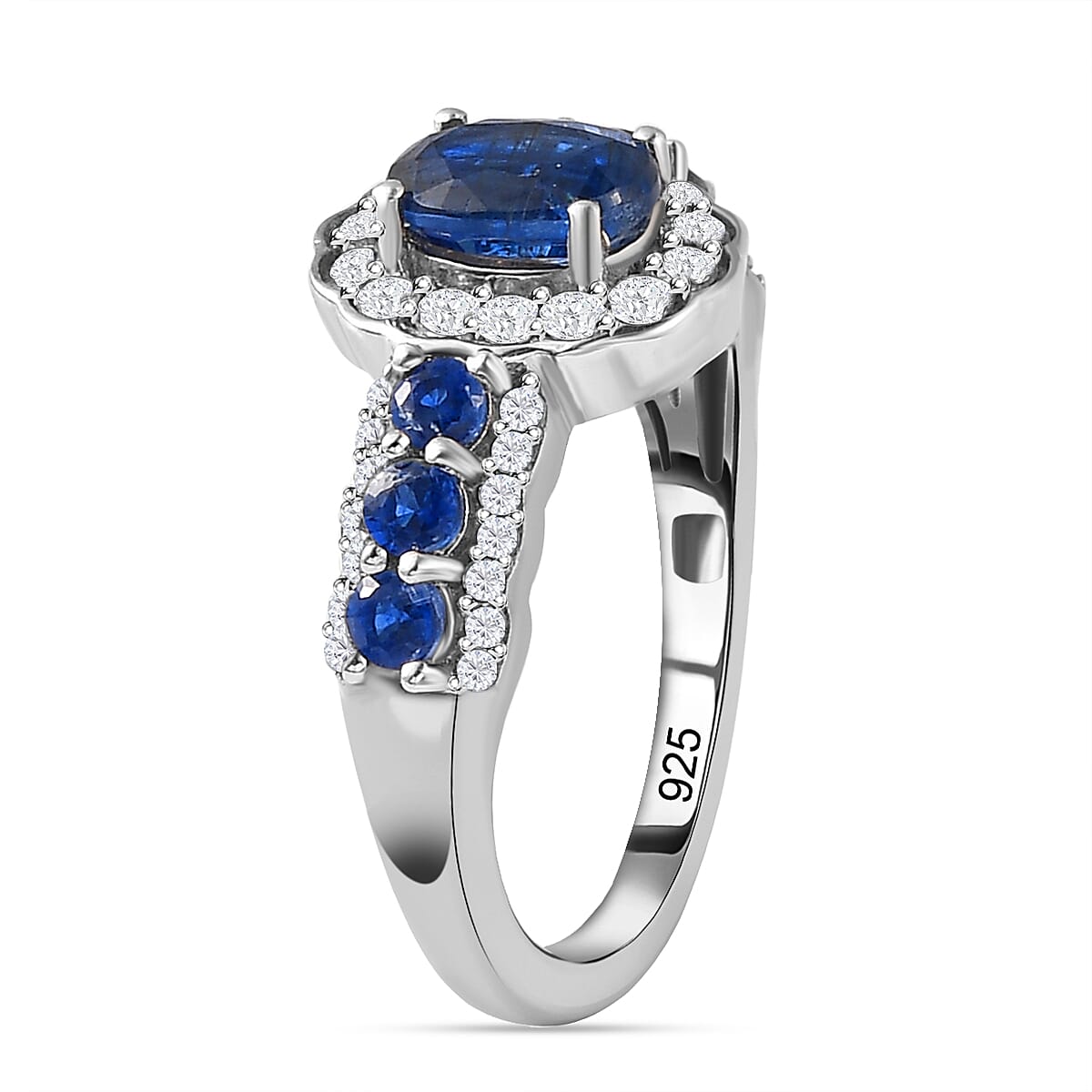 Natural Kashmir Blue Kyanite and Natural Zircon Ring in Platinum Overlay Sterling Silver 2.30 Ct 7363405 7