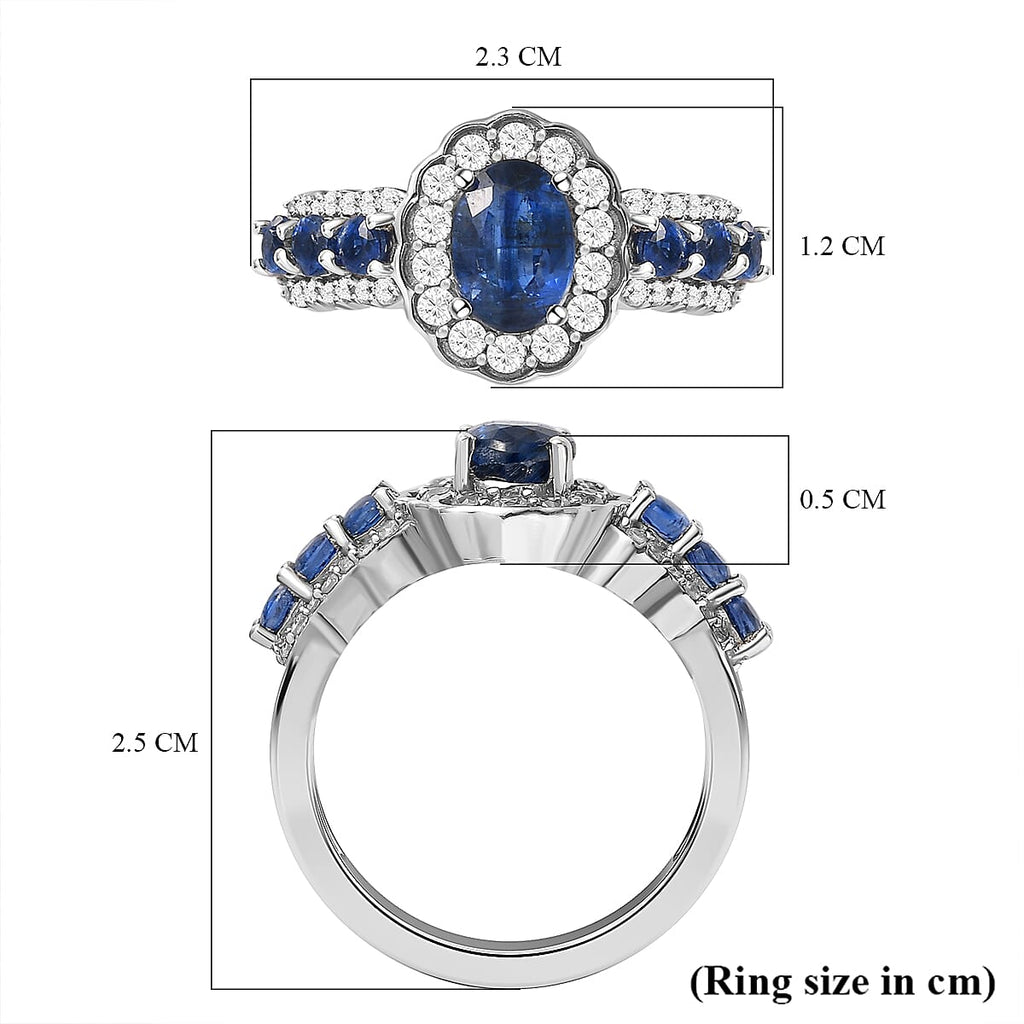 Natural Kashmir Blue Kyanite and Natural Zircon Ring in Platinum Overlay Sterling Silver 2.30 Ct