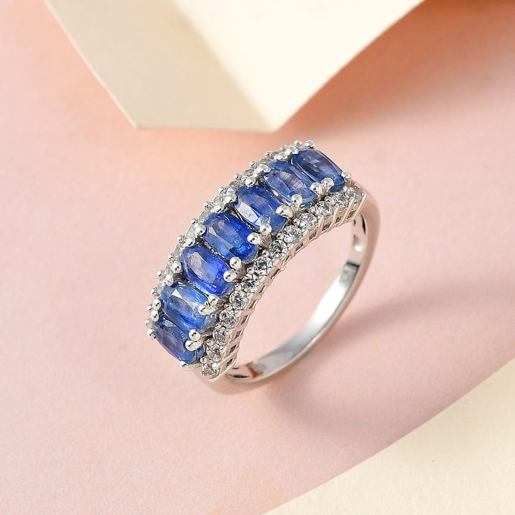 Natural Kashmir Blue Kyanite and Natural Zircon Ring in Platinum Overlay Sterling Silver 2.75 Ct
