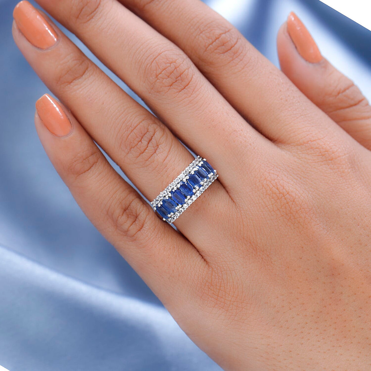 Natural Kashmir Blue Kyanite and Natural Zircon Ring in Platinum Overlay Sterling Silver 2.75 Ct 7363430 5