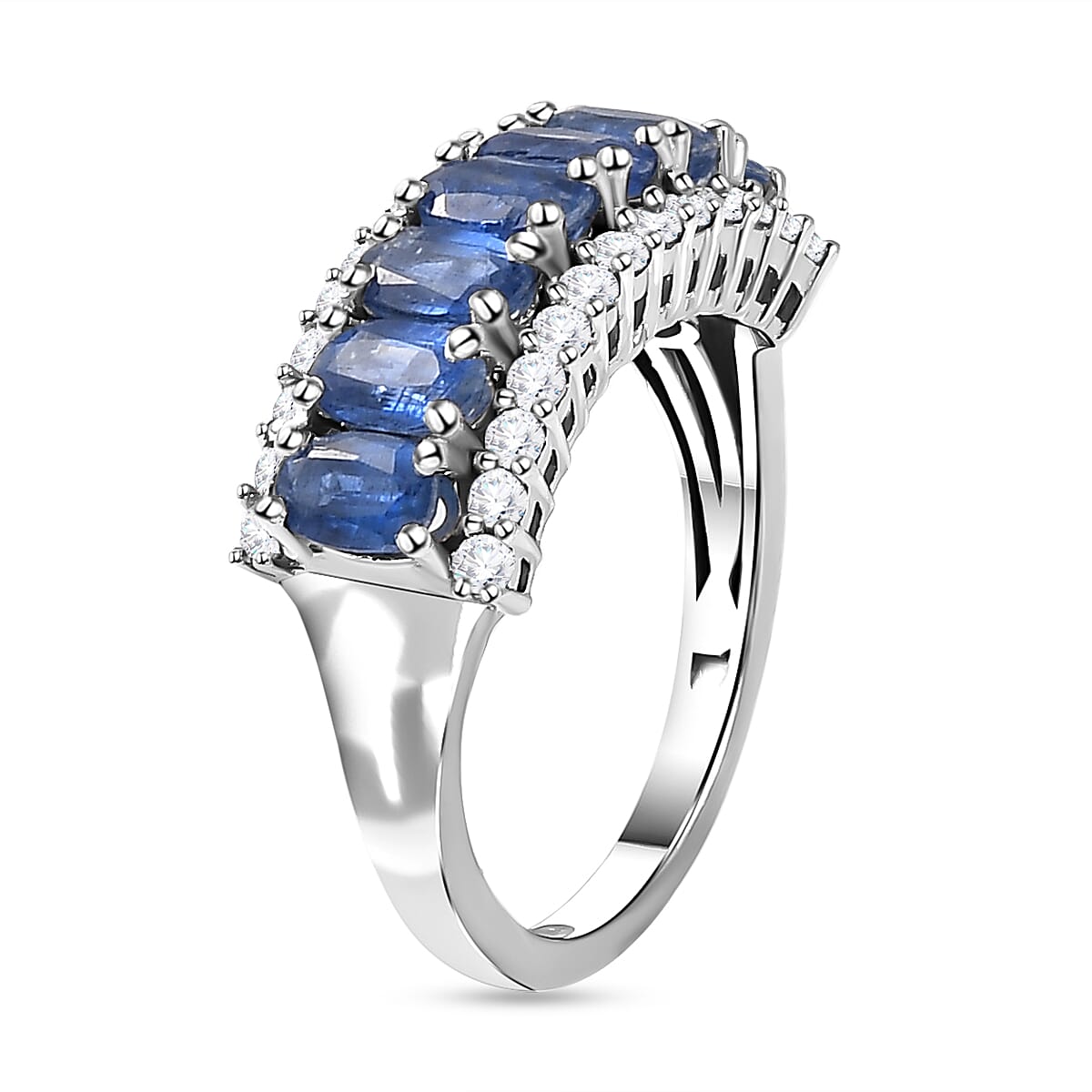 Natural Kashmir Blue Kyanite and Natural Zircon Ring in Platinum Overlay Sterling Silver 2.75 Ct 7363430 7
