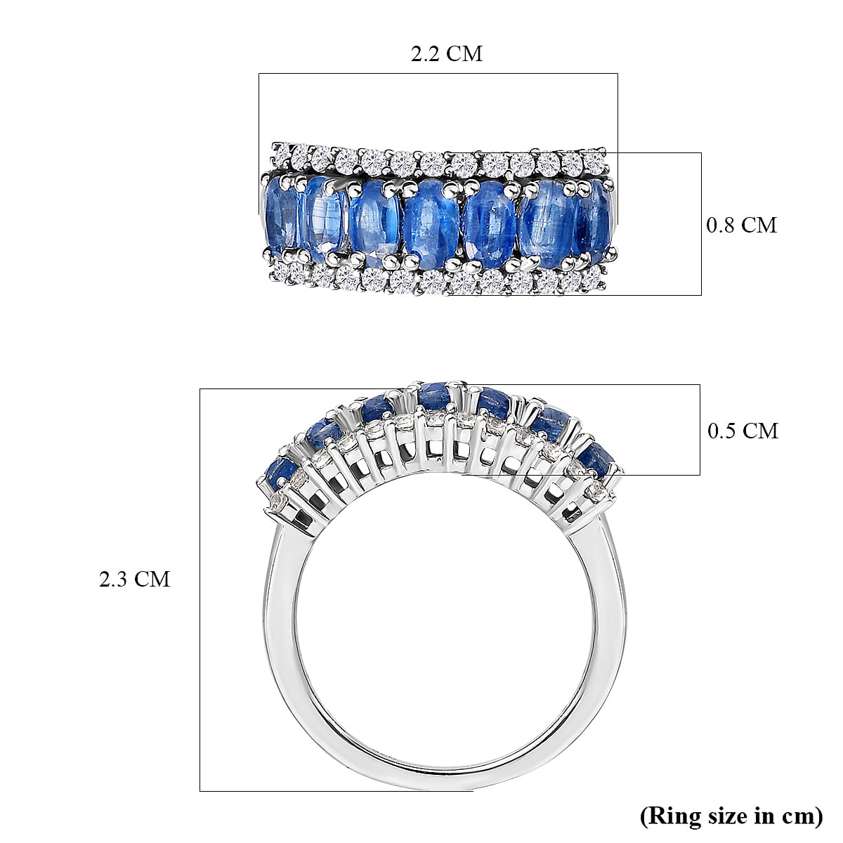 Natural Kashmir Blue Kyanite and Natural Zircon Ring in Platinum Overlay Sterling Silver 2.75 Ct 7363430 11