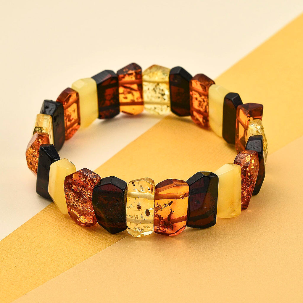 Natural Multi-Colour Baltic Amber Stretchable Bracelet (Size 7)