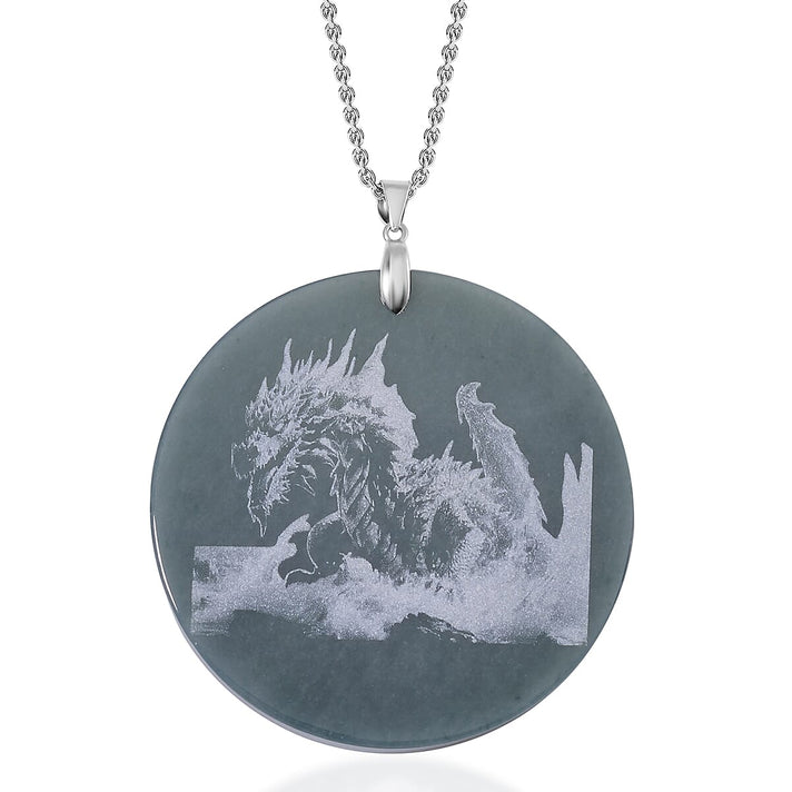 Natural Type A Jadeite Dragon Pendant with Chain (Size 20) in Rhodium Overlay Sterling Silver 185.00 Ct 4289683 1
