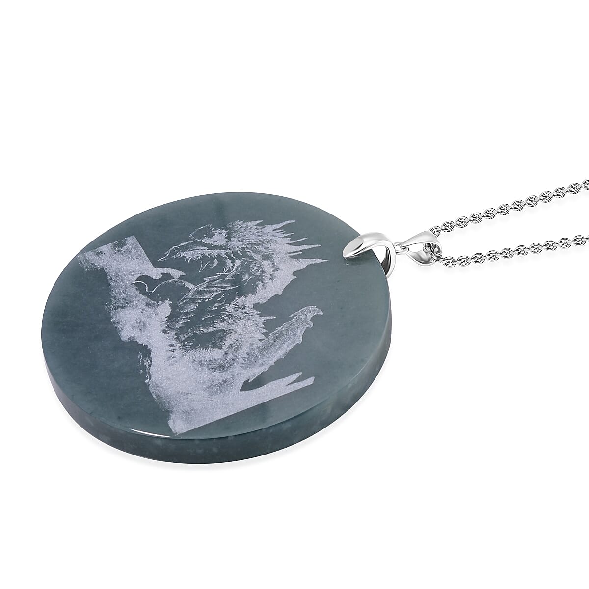 Natural Type A Jadeite Dragon Pendant with Chain (Size 20) in Rhodium Overlay Sterling Silver 185.00 Ct V32605491 5