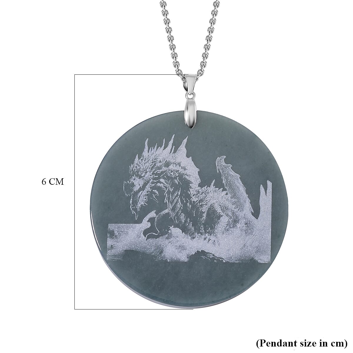 Natural Type A Jadeite Dragon Pendant with Chain (Size 20) in Rhodium Overlay Sterling Silver 185.00 Ct V32605491 11