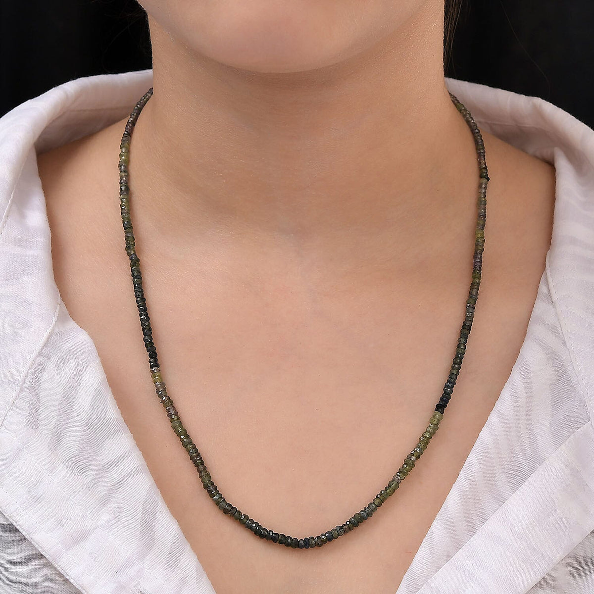Natural Parti Sapphire Beads Necklace (Size - 20) in Platinum Overlay Sterling Silver 53.00 Ct. 7026482 3