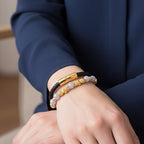 Natural White Jade Beads & Pixiu Charms Genuine Leather Bracelet (Size 7.5) in Yellow Gold Plated 50.00 Ct.