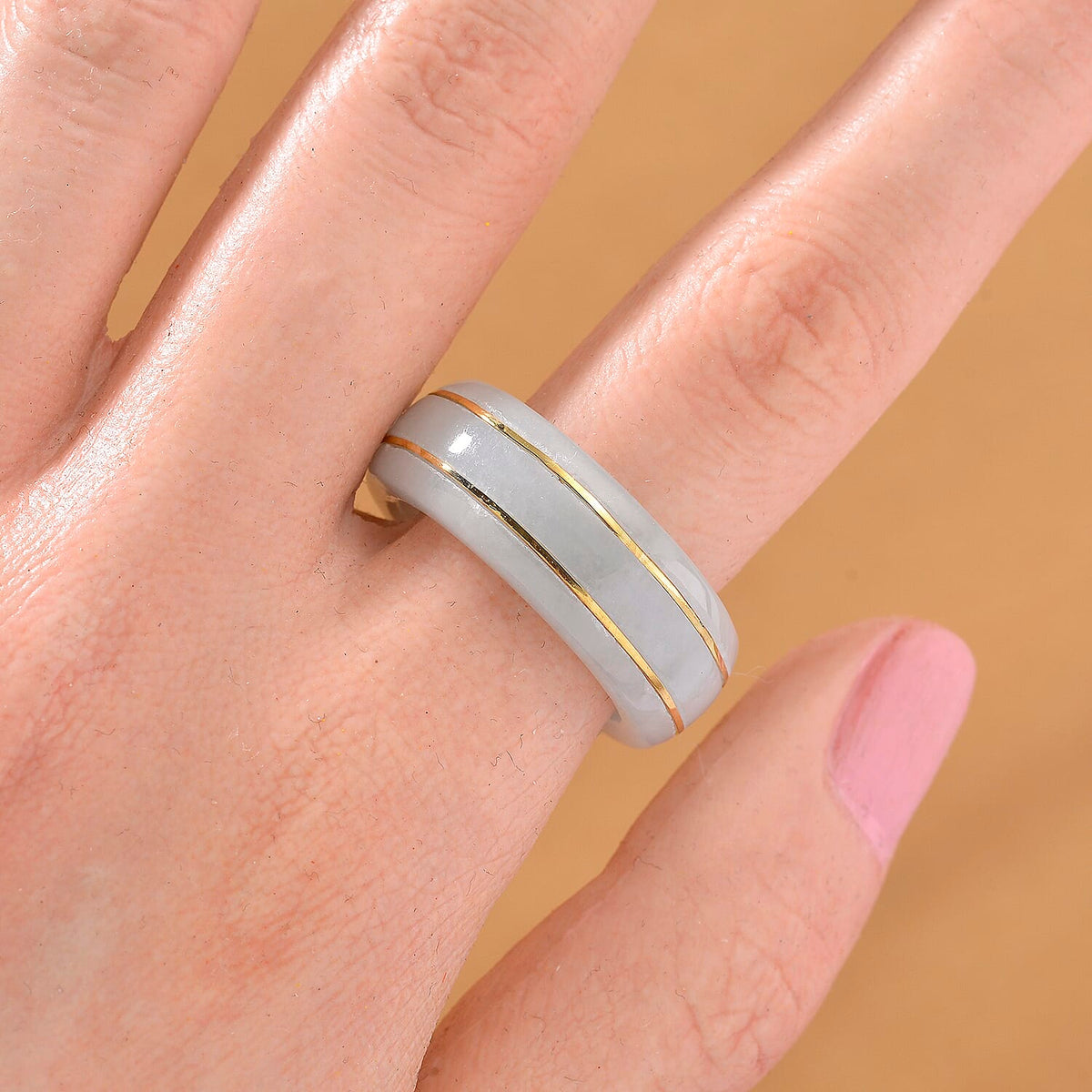Natural Jade Band Ring in 18K Vermeil Yellow Gold Sterling Silver 26.70 Ct. 8147541 2