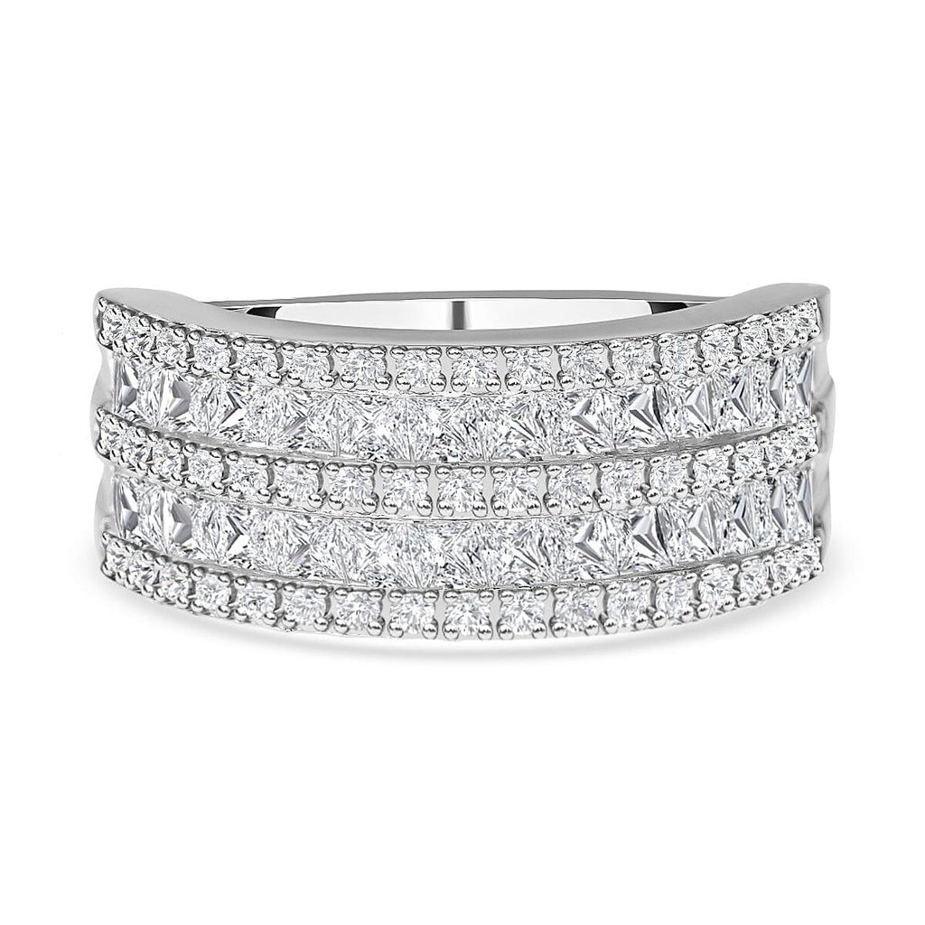 Cubic Zirconia 3 Row Half Eternity Ring in Rhodium Overlay Sterling Silver