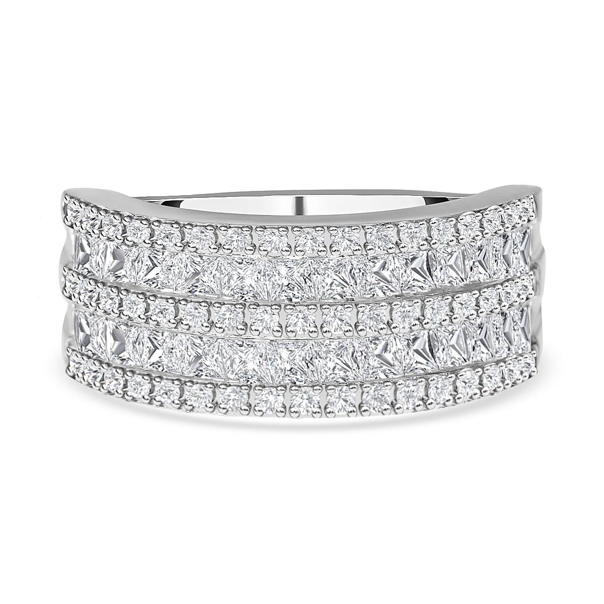 Cubic Zirconia 3 Row Half Eternity Ring in Rhodium Overlay Sterling Silver 7623974 0