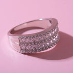 Cubic Zirconia 3 Row Half Eternity Ring in Rhodium Overlay Sterling Silver