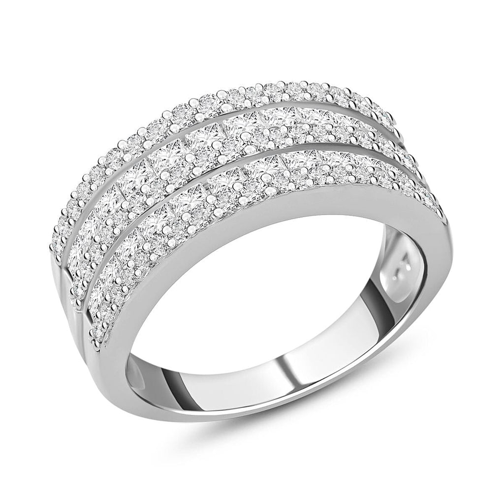 Cubic Zirconia 3 Row Half Eternity Ring in Rhodium Overlay Sterling Silver