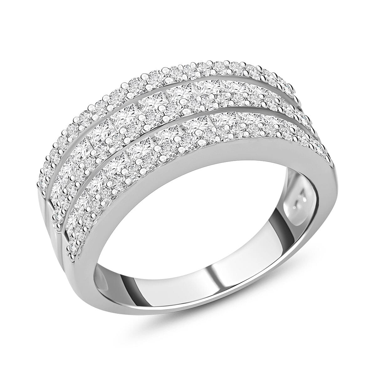 Cubic Zirconia 3 Row Half Eternity Ring in Rhodium Overlay Sterling Silver 7623974 3