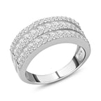 Cubic Zirconia 3 Row Half Eternity Ring in Rhodium Overlay Sterling Silver
