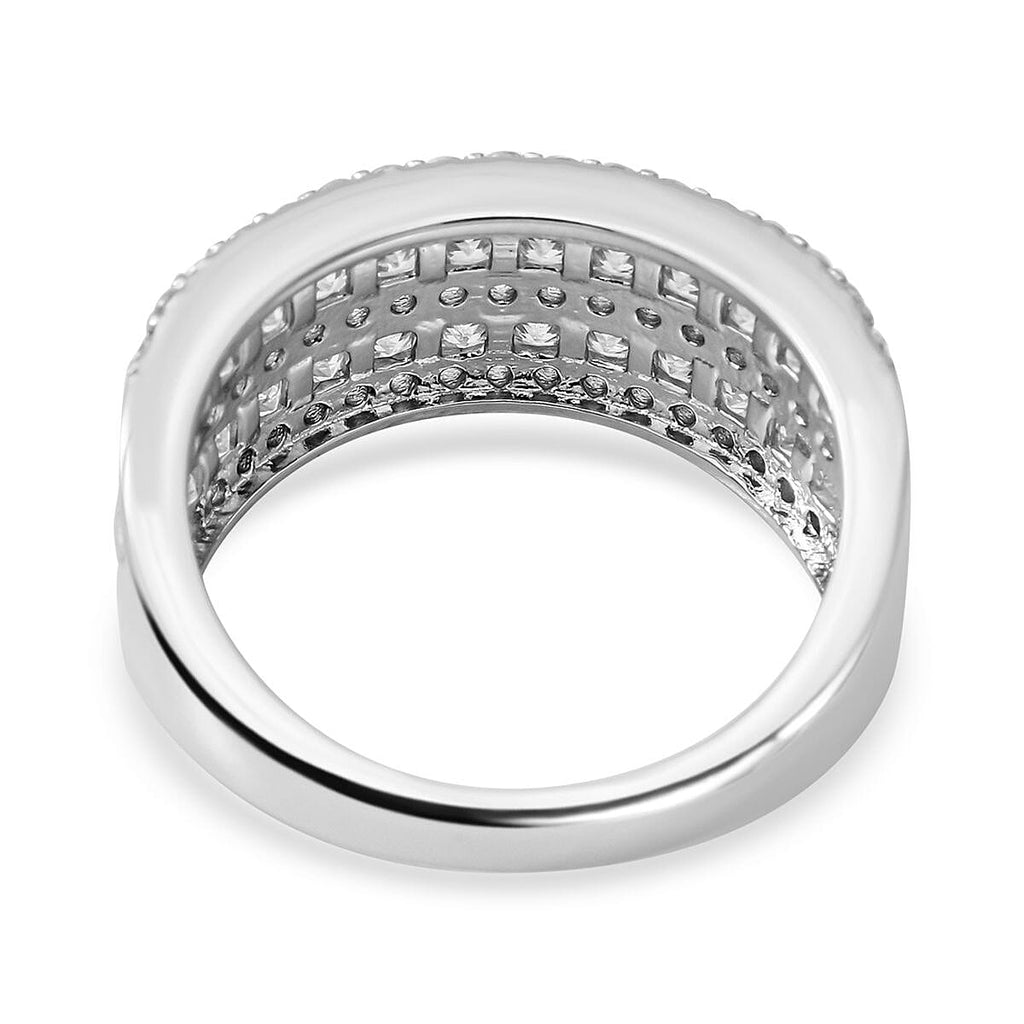 Cubic Zirconia 3 Row Half Eternity Ring in Rhodium Overlay Sterling Silver