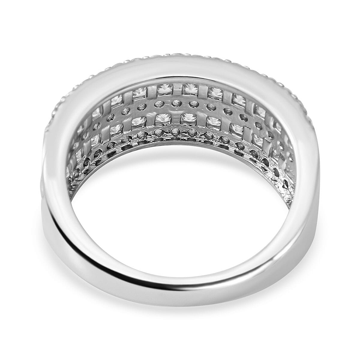Cubic Zirconia 3 Row Half Eternity Ring in Rhodium Overlay Sterling Silver 7623974 4