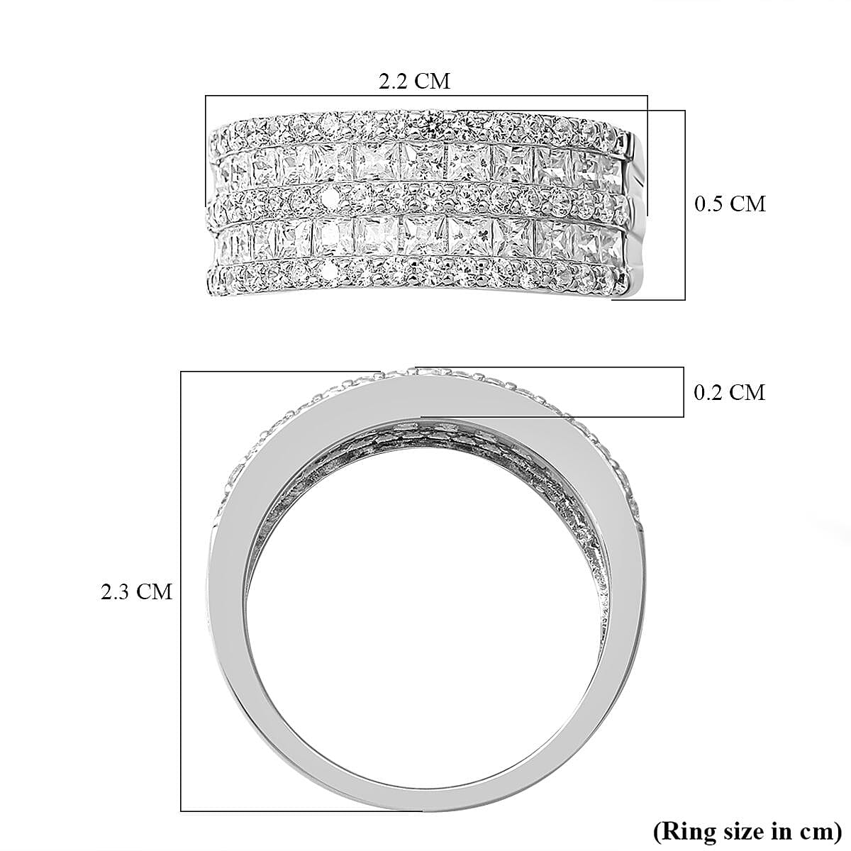 Cubic Zirconia 3 Row Half Eternity Ring in Rhodium Overlay Sterling Silver 7623974 5