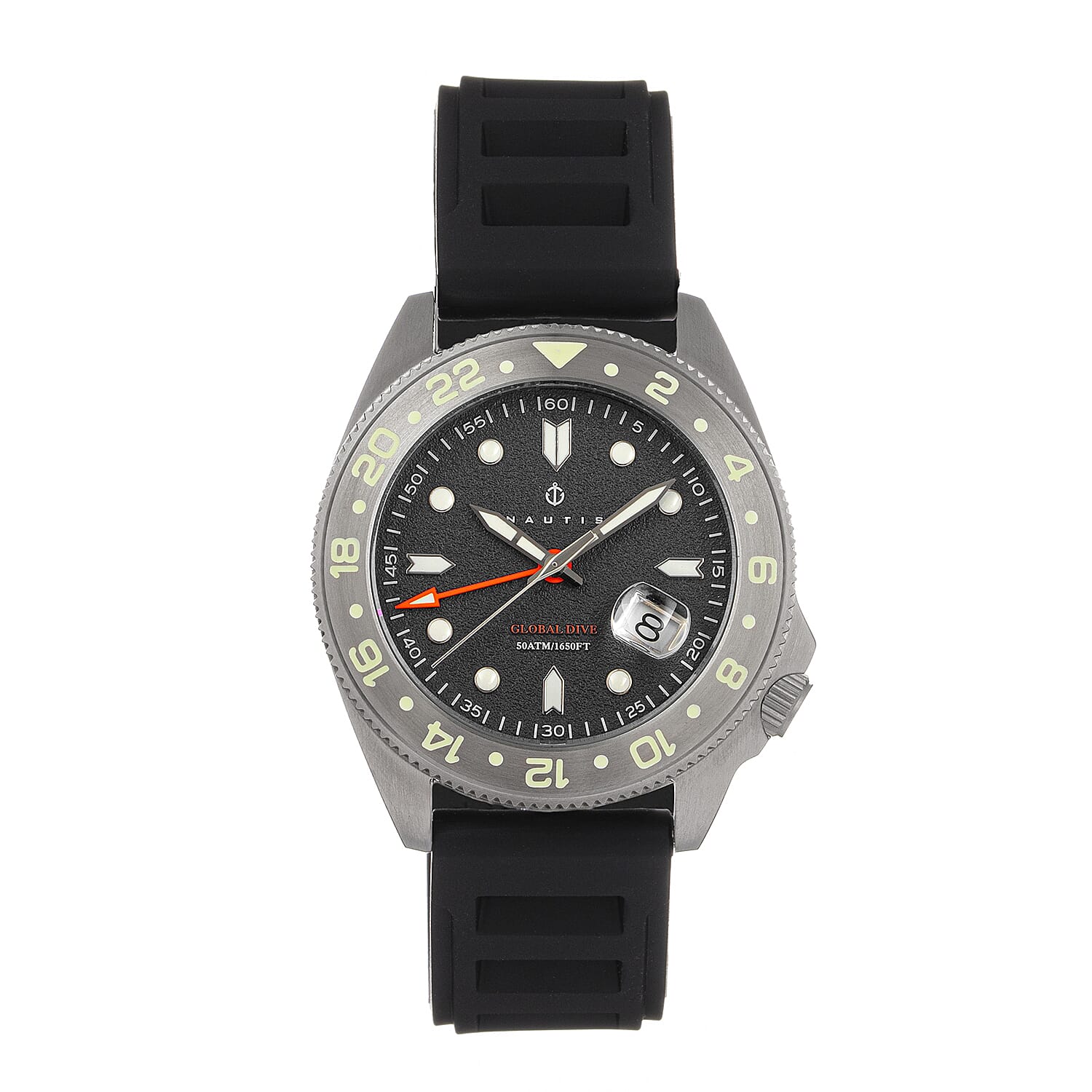 Nautis Global Dive Swiss Quartz Movt. Grey Dial 50 ATM Mens Watch with Black Strap 7783122 0