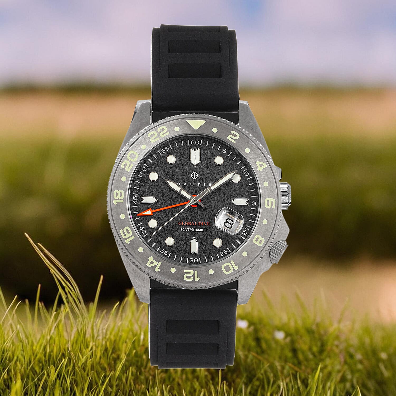 Nautis Global Dive Swiss Quartz Movt. Grey Dial 50 ATM Mens Watch with Black Strap 7783122 2