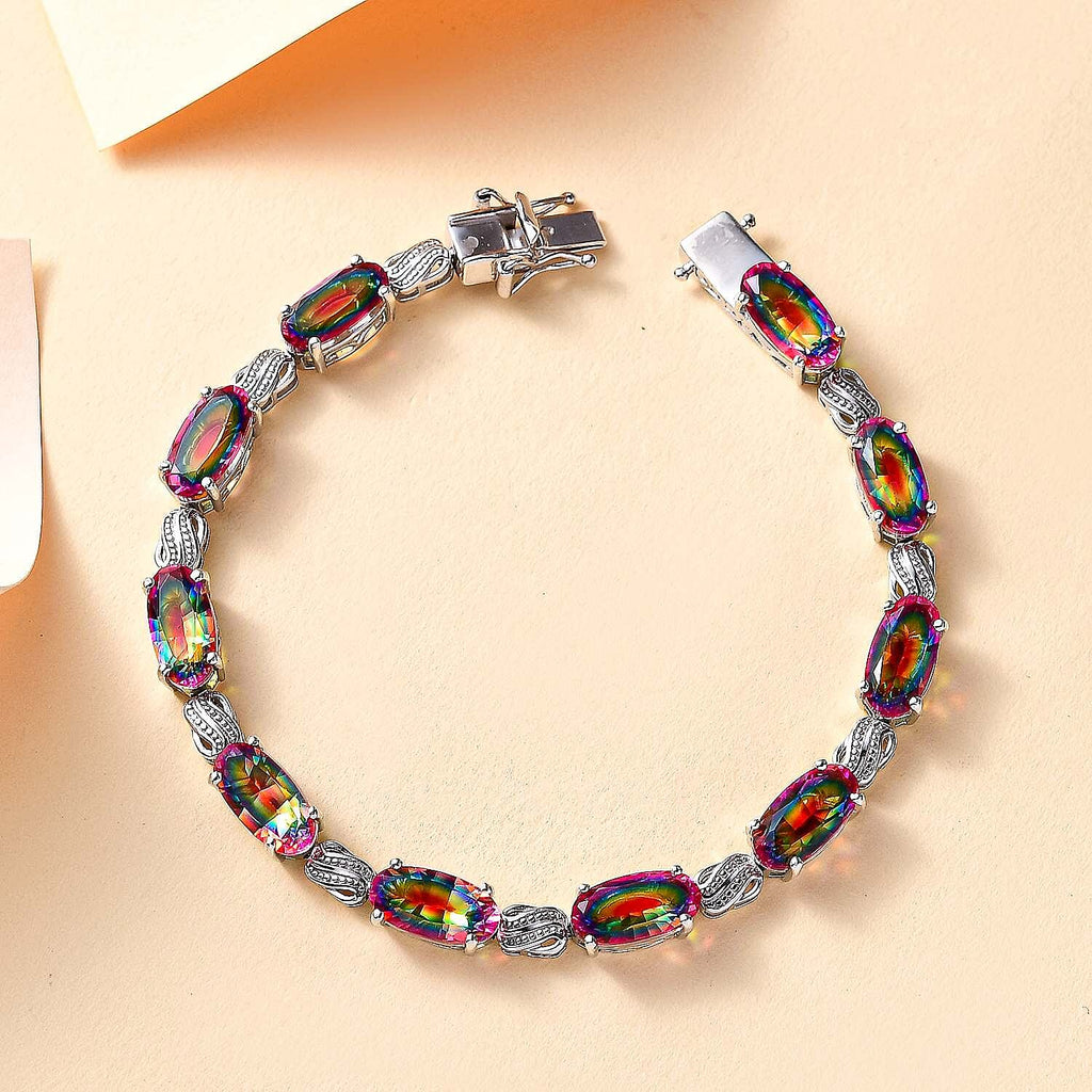 TJC Launch Nebula Quartz Doublet Cluster Bracelet With Lock Box (Size - 7) in Rhodium Overlay Sterling Silver 20.12 Ct