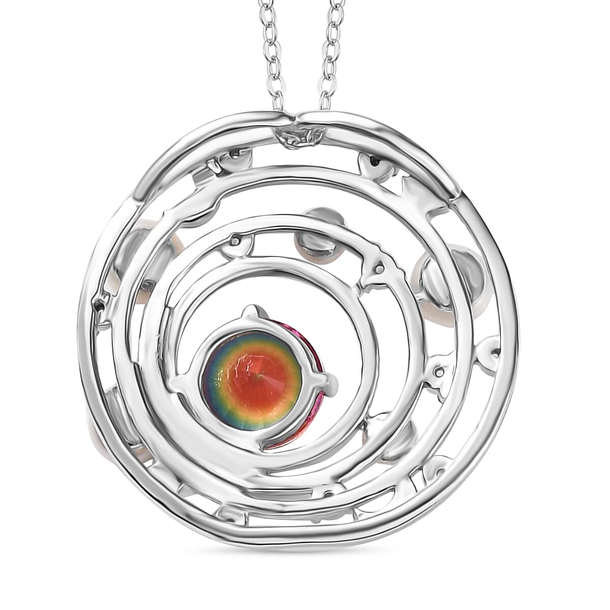 Nebula Quartz, Fresh Water Pearl &amp; White Zircon Pendant with Chain (Size 20) in 18K Vermeil Yellow Gold Plated &amp; Rhodium Overlay Sterling Silver 3.48 Ct. 4357816 5