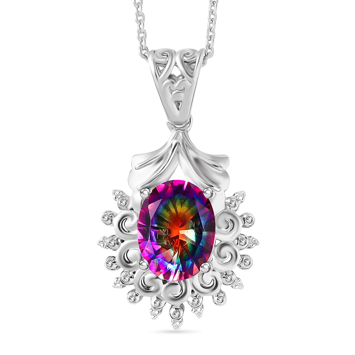 D'Joy Nebula Quartz Doublet Pendant with Chain (Size 20) in Platinum Overlay Sterling Silver 2.10 Ct. 4443187 0