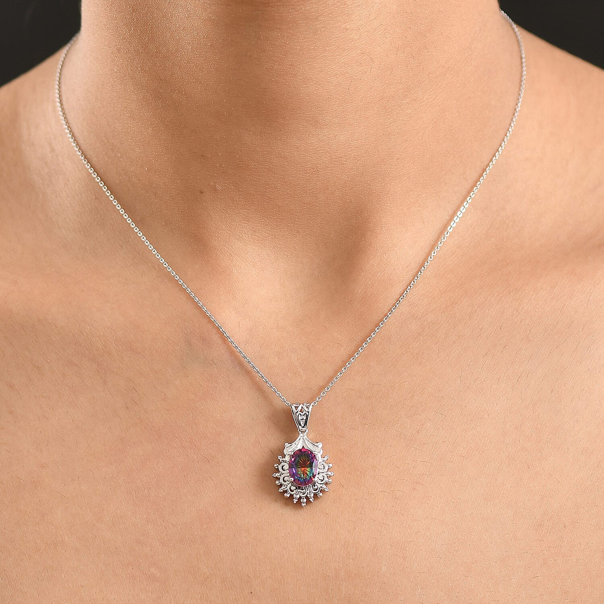 D'Joy Nebula Quartz Doublet Pendant with Chain (Size 20) in Platinum Overlay Sterling Silver 2.10 Ct. 4443187 3