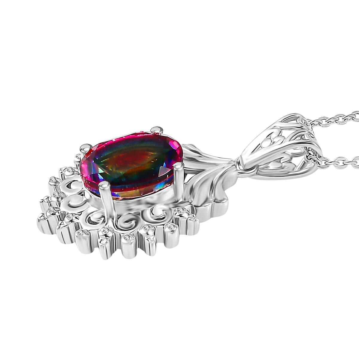 D'Joy Nebula Quartz Doublet Pendant with Chain (Size 20) in Platinum Overlay Sterling Silver 2.10 Ct. 4443187 4