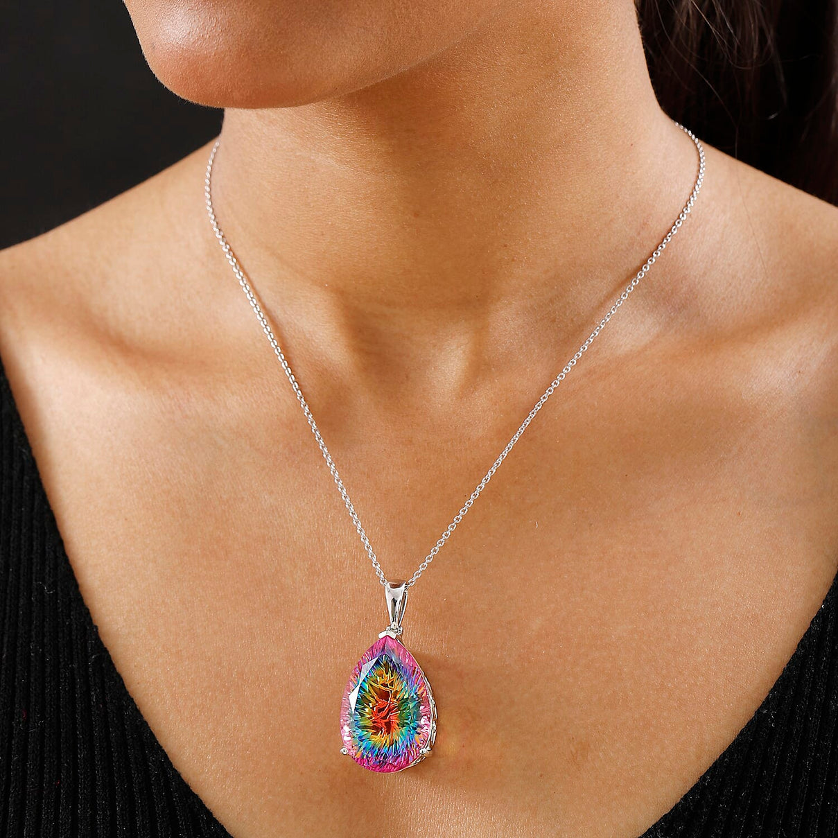 Nebula Quartz Doublet Solitaire Pendant with Chain (Size 20) in Rhodium Overlay Sterling Silver 4339075 1