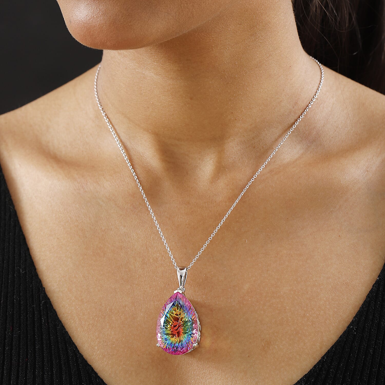 Nebula Quartz Doublet Solitaire Pendant with Chain (Size 20) in Rhodium Overlay Sterling Silver 4339075 1