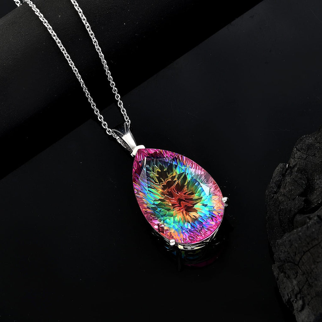 Nebula Quartz Cosmic Spark Pendant with Chain (Size 20) in Rhodium Overlay Sterling Silver 50.80 Ct, Silver Wt. 6.85 Gms.