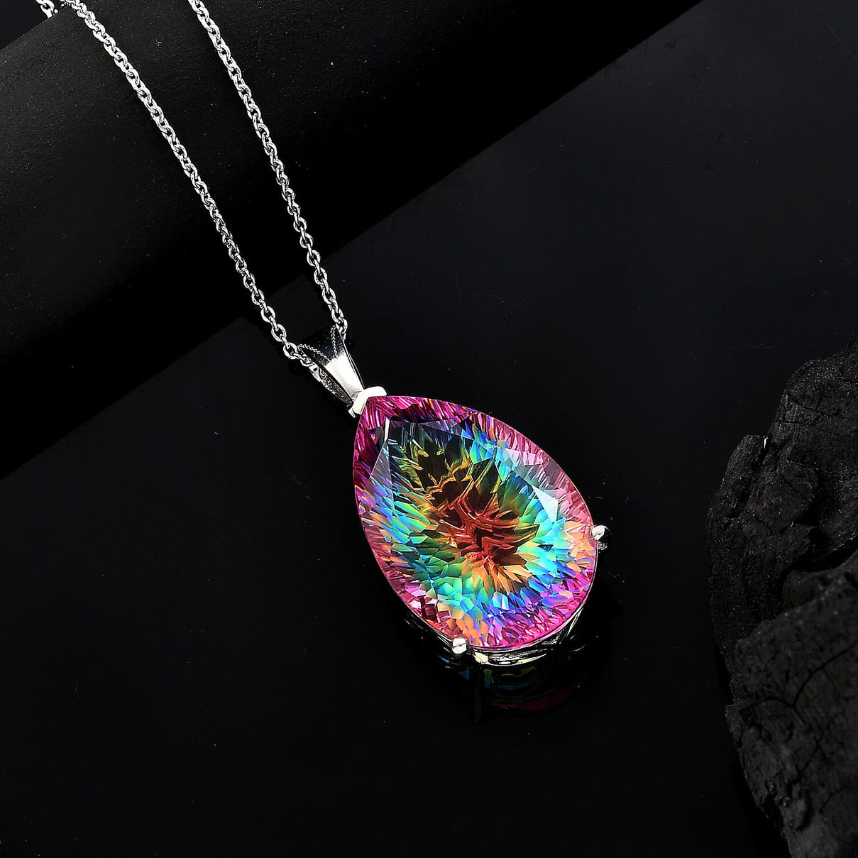 Nebula Quartz Doublet Solitaire Pendant with Chain (Size 20) in Rhodium Overlay Sterling Silver 4339075 2
