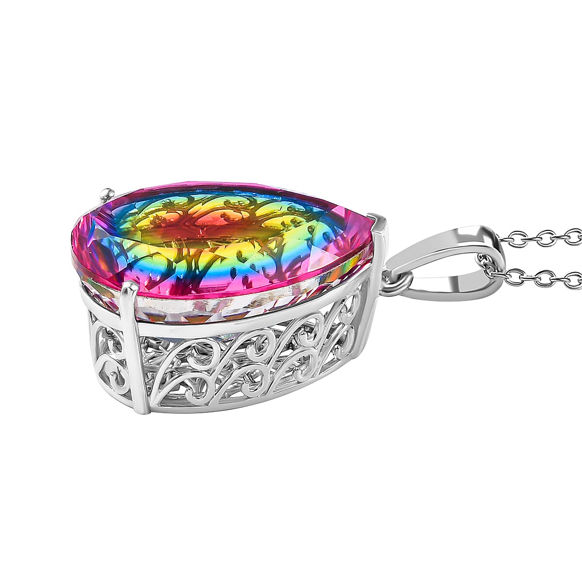 Nebula Quartz Doublet Solitaire Pendant with Chain (Size 20) in Rhodium Overlay Sterling Silver 4339075 3