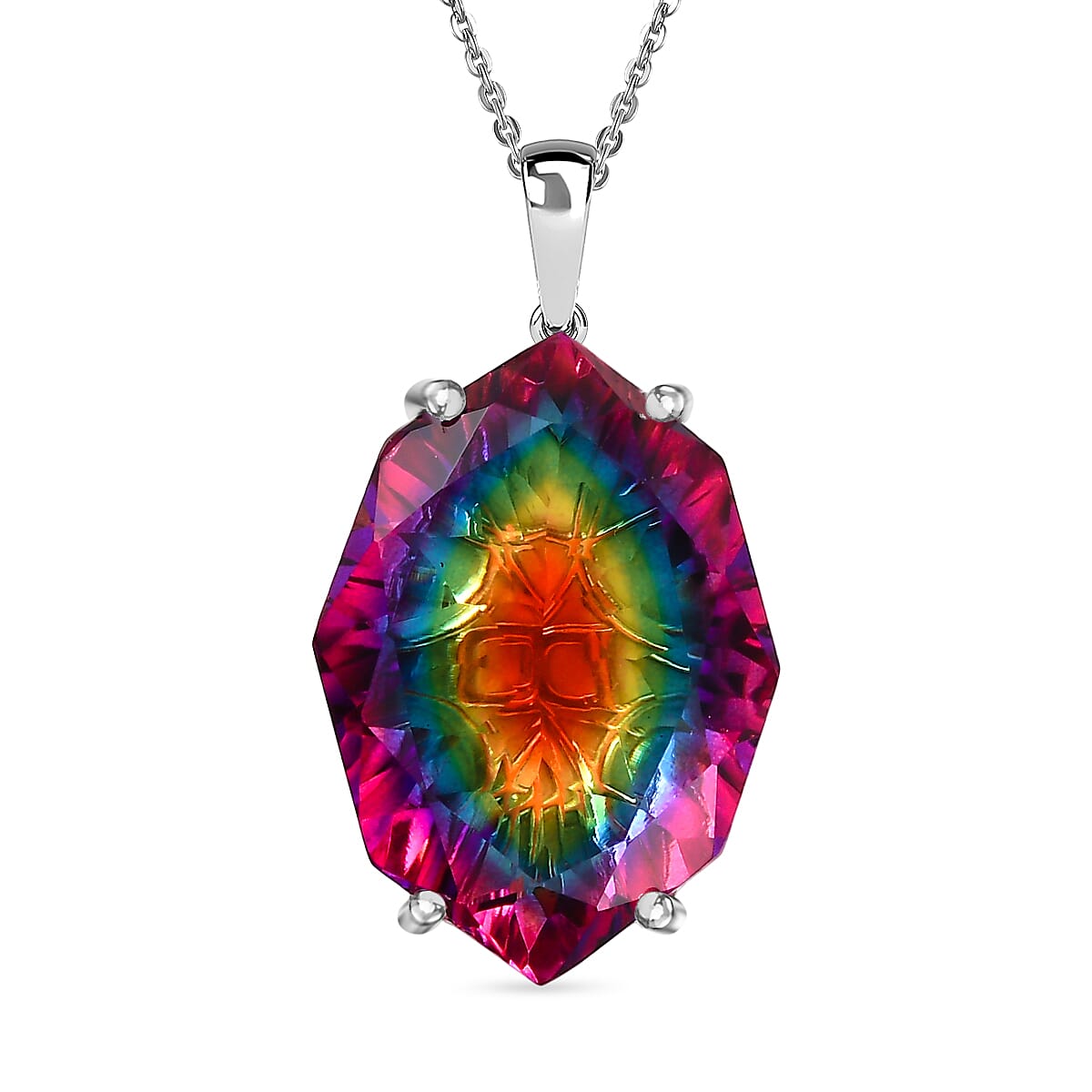 D'Joy Nebula Quartz Doublet Pendant with Chain (Size 20) in Rhodium Overlay Sterling Silver 21.84 Ct. 4445284 0