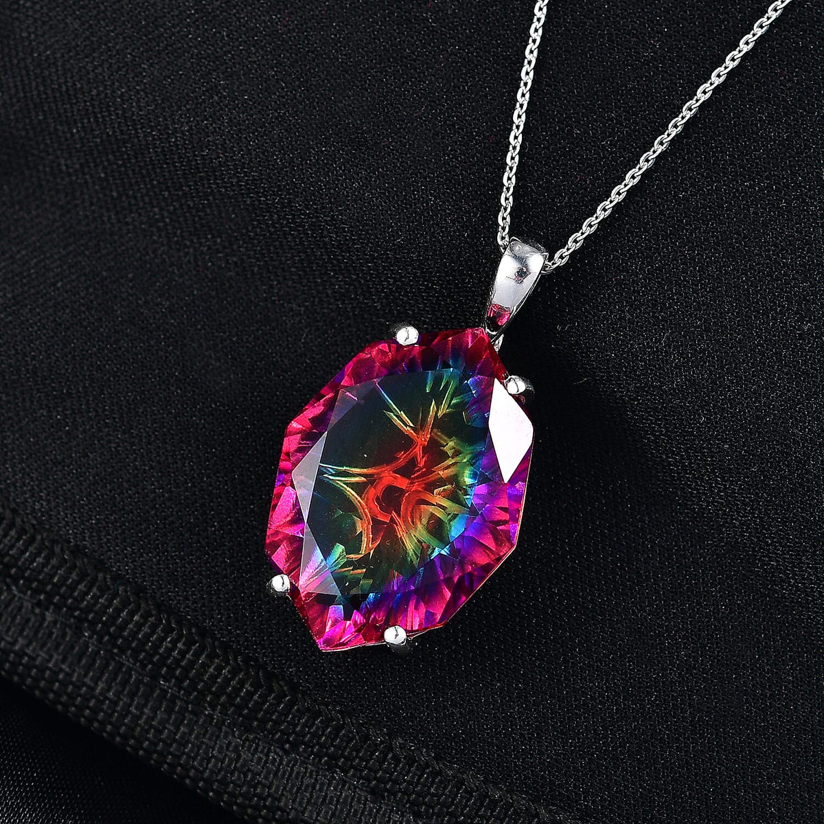 D'Joy Nebula Quartz Doublet Pendant with Chain (Size 20) in Rhodium Overlay Sterling Silver 21.84 Ct. 4445284 2